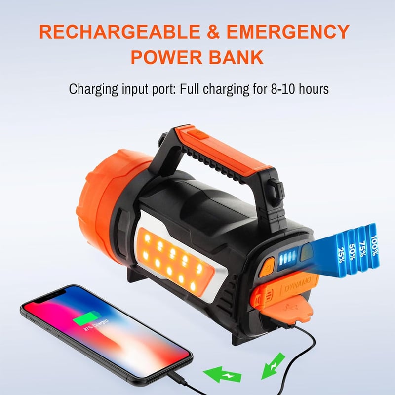 Wiederaufladbarer LED Handscheinwerfer 7000 Lumen für Camping und Notfälle
