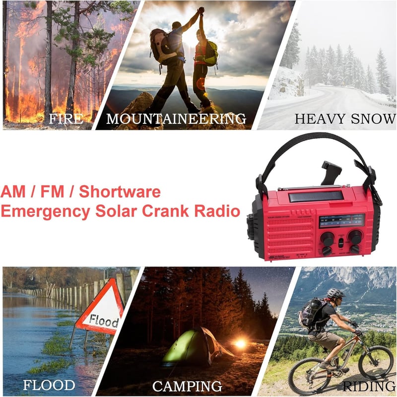 Tragbares Notfallradio mit Solar- und Kurbelbetrieb, wasserdicht, LED, Powerbank, AM/FM/SW, SOS-Alarm, inklusive Kompass.