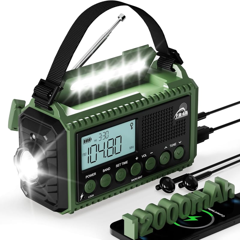 Tragbares Solar-Kurbelradio mit 12000 mAh für Notfälle & Camping
