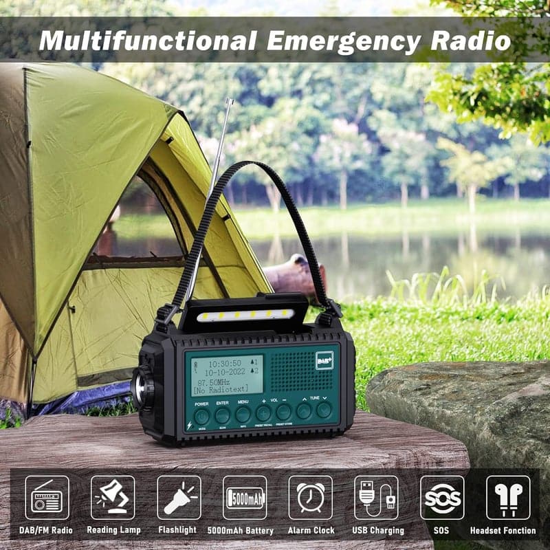 Wiederaufladbares Kurbelradio DAB+/UKW mit 5000mAh Akku für Outdoor und Notfälle