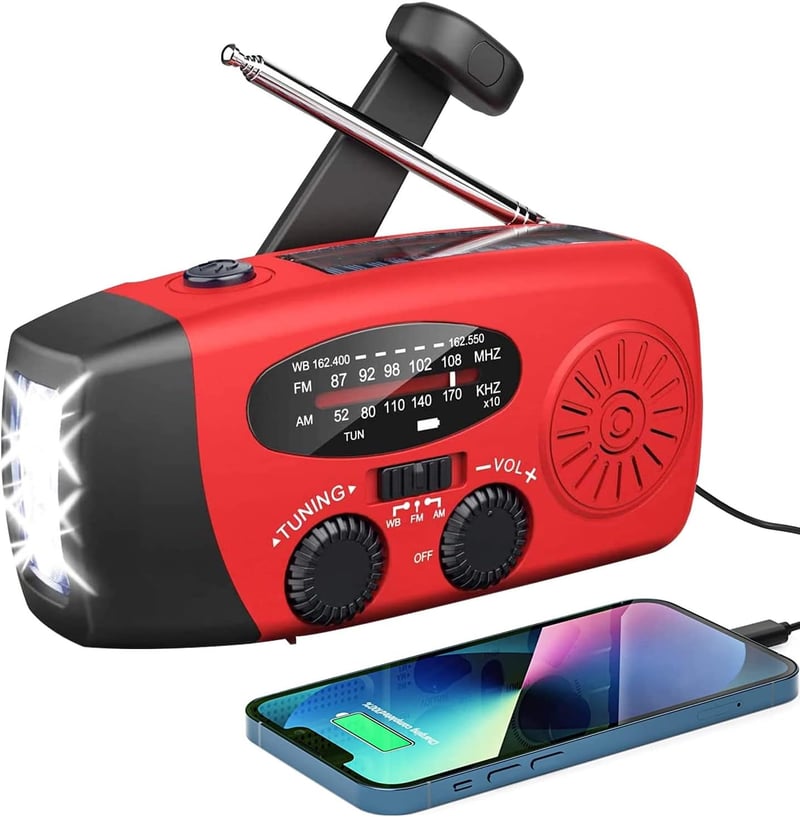 Notfall-Solarradio mit Kurbel, LED und SOS-Alarm, 2000mAh Akku