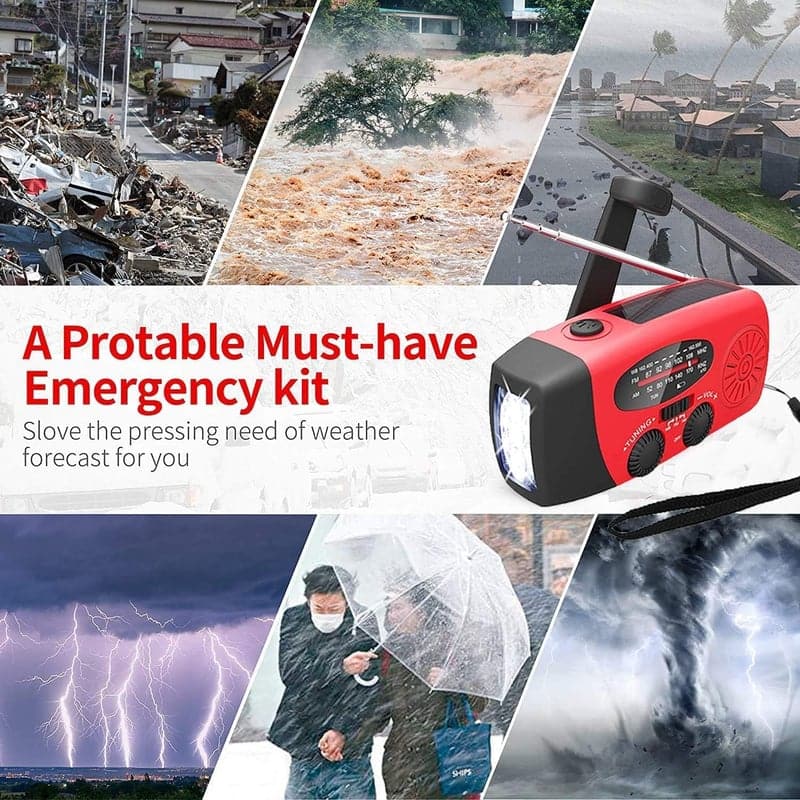 Notfall-Solarradio mit Kurbel, LED und SOS-Alarm, 2000mAh Akku