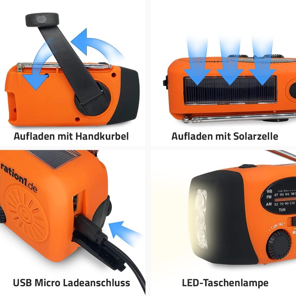 Solar- und Kurbelradio mit LED-Taschenlampe für Camping