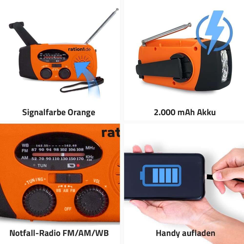 Solar- und Kurbelradio mit LED-Taschenlampe für Camping