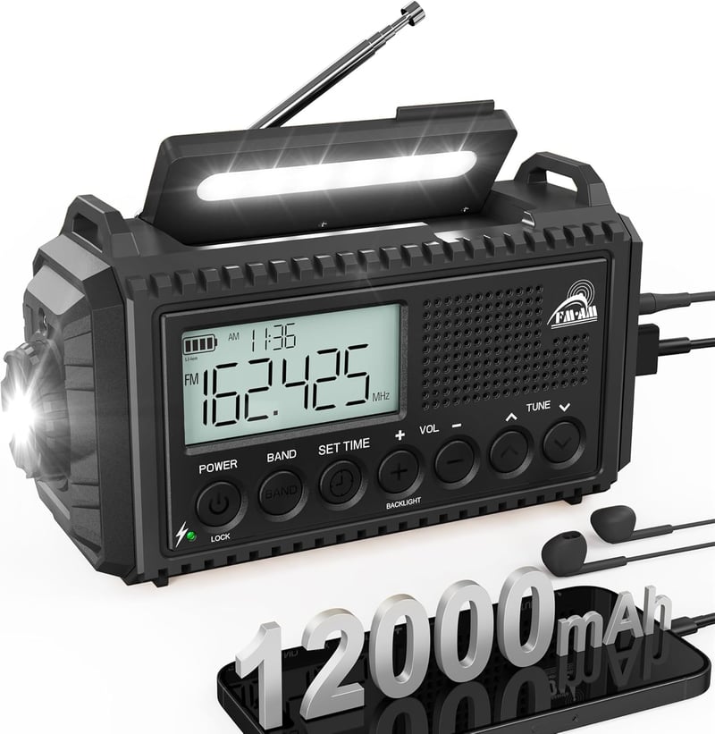 Solar-Kurbelradio mit 12000mAh Powerbank und SOS-Alarm | Wasserdicht, tragbar für Outdoor-Aktivitäten