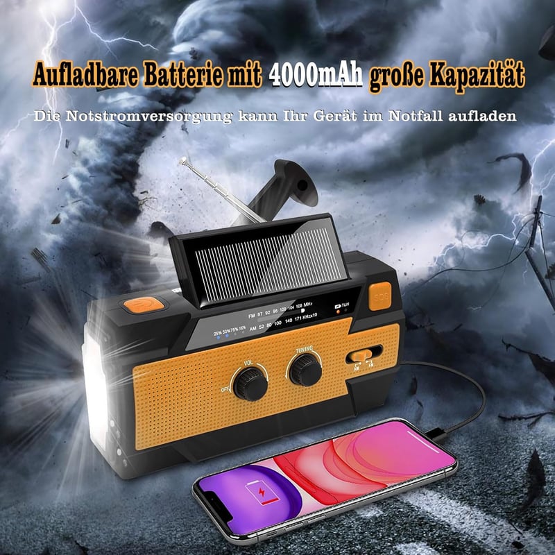 Tragbares Kurbelradio mit 4000mAh Akku und LED-Taschenlampe für Outdoor-Notsituationen