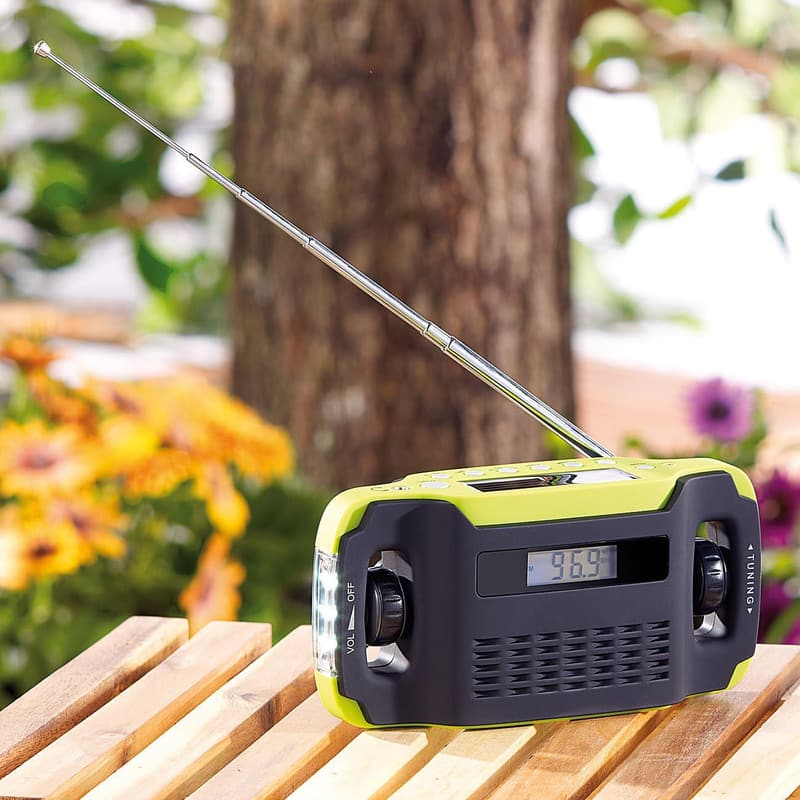 Solar- und Dynamo-Notfallradio mit LED-Licht und LCD-Display
