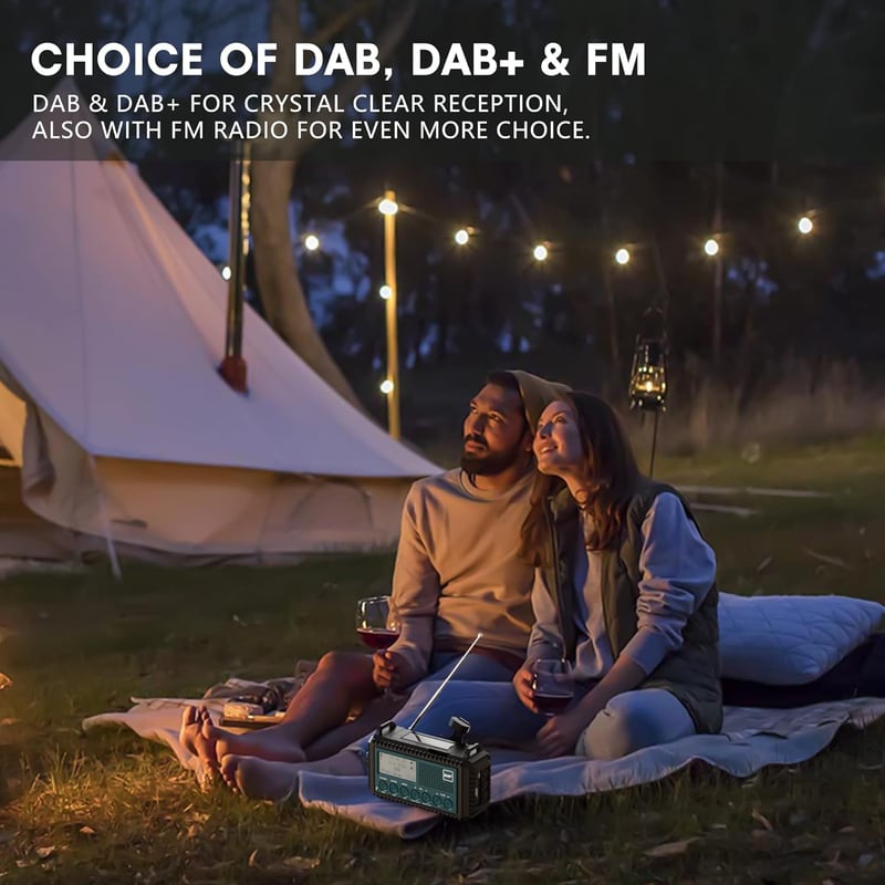 Tragbares DAB+/UKW Baustellenradio mit Solar, Akku und LED-Licht