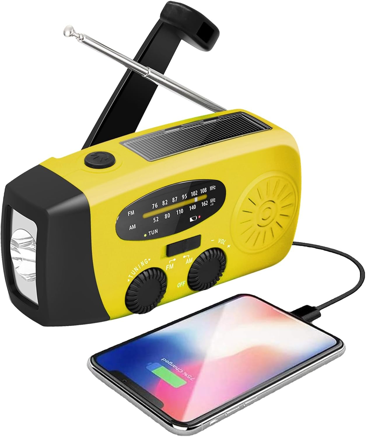 Tragbares Kurbelradio mit Solar, 2000 mAh, AM/FM/NOAA & LED Taschenlampe