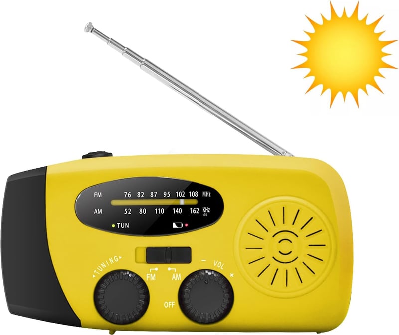 Tragbares Kurbelradio mit Solar, 2000 mAh, AM/FM/NOAA & LED Taschenlampe