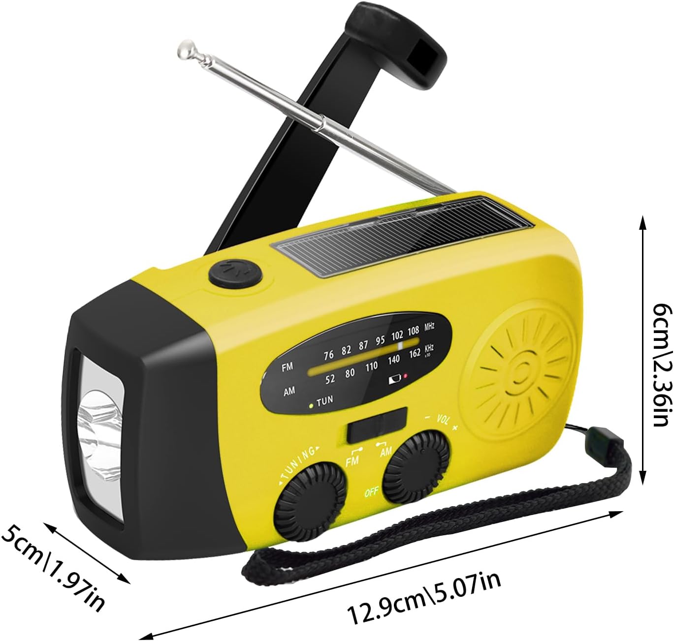 Tragbares Kurbelradio mit Solar, 2000 mAh, AM/FM/NOAA & LED Taschenlampe