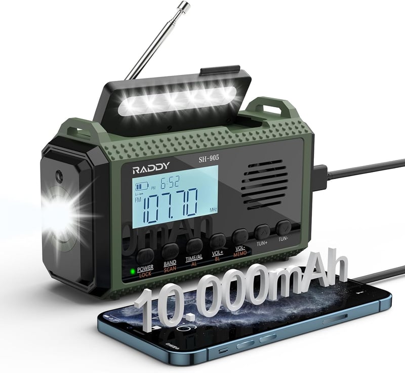 Tragbares Solar-Notfallradio mit Kurbel und Taschenlampe - Raddy SH-905
