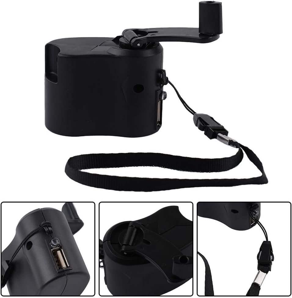Handkurbel-Handy-Ladegerät mit USB-Kompatibilität, schwarz
