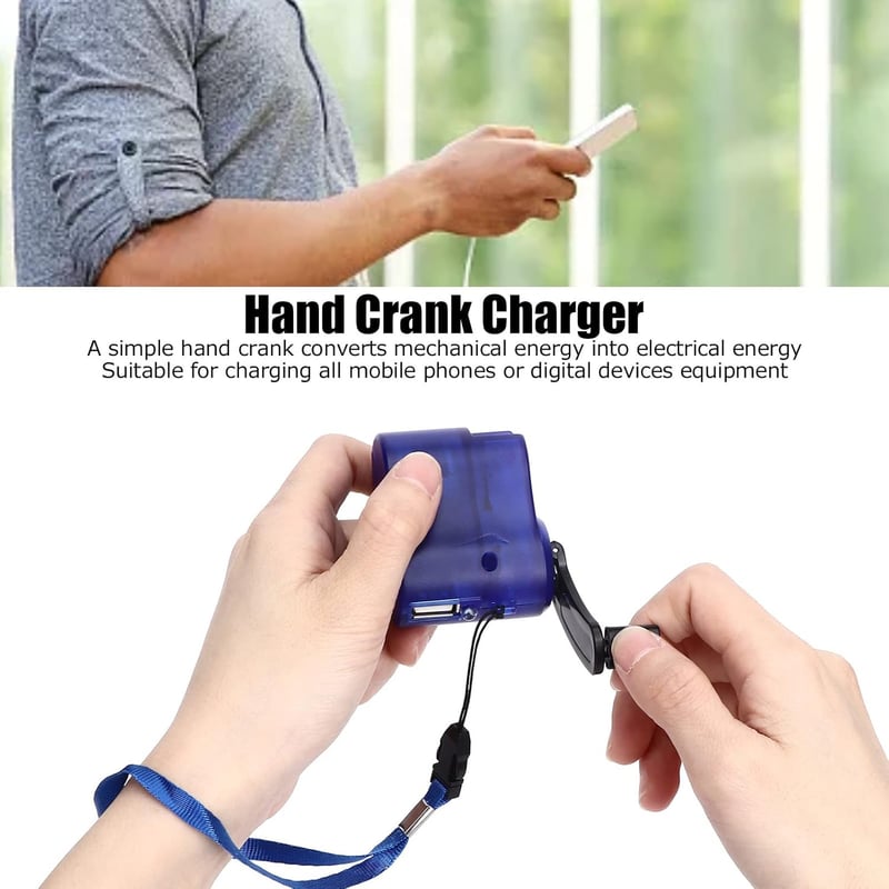 Handkurbel Generator für Outdoor und Notfälle – USB Ladegerät (Blau)