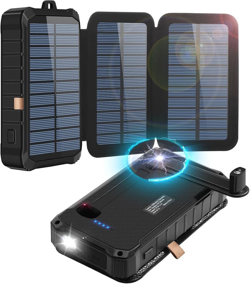 CXYP Solar Powerbank 12000mAh mit Kurbel und LED Taschenlampe für Outdoor