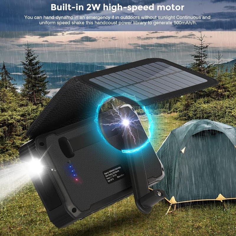 CXYP Solar Powerbank 12000mAh mit Kurbel und LED Taschenlampe für Outdoor