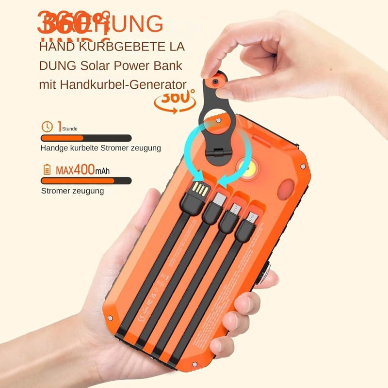 Solarladegerät 20000mAh mit Handkurbel und Notfalllampe für Outdoor