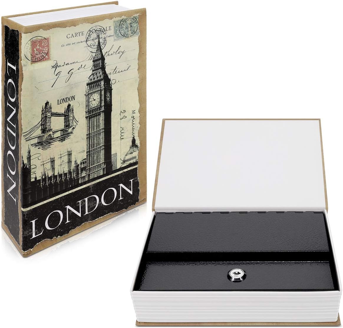 Buchsafe Größe L im London Design mit Geheimfach und 2 Schlüsseln