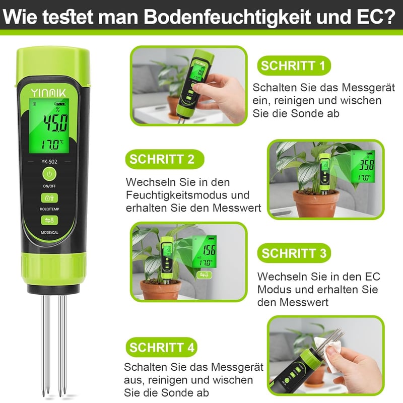 Boden-Feuchtigkeitsmessgerät für Pflanzen im Garten und Gewächshaus