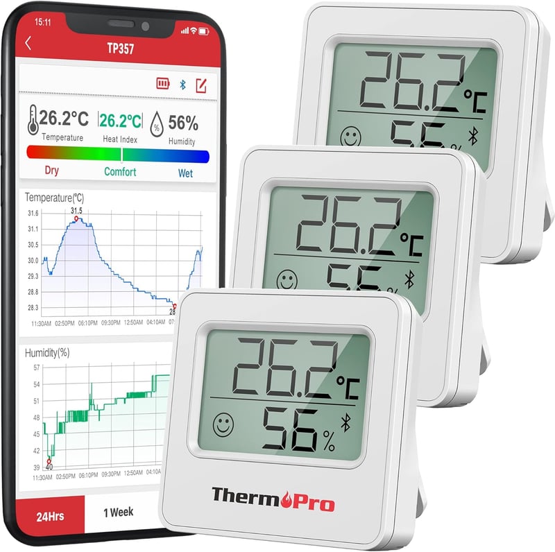 ThermoPro TP357-3 Bluetooth Hygrometer Set für Innenräume, App gesteuert