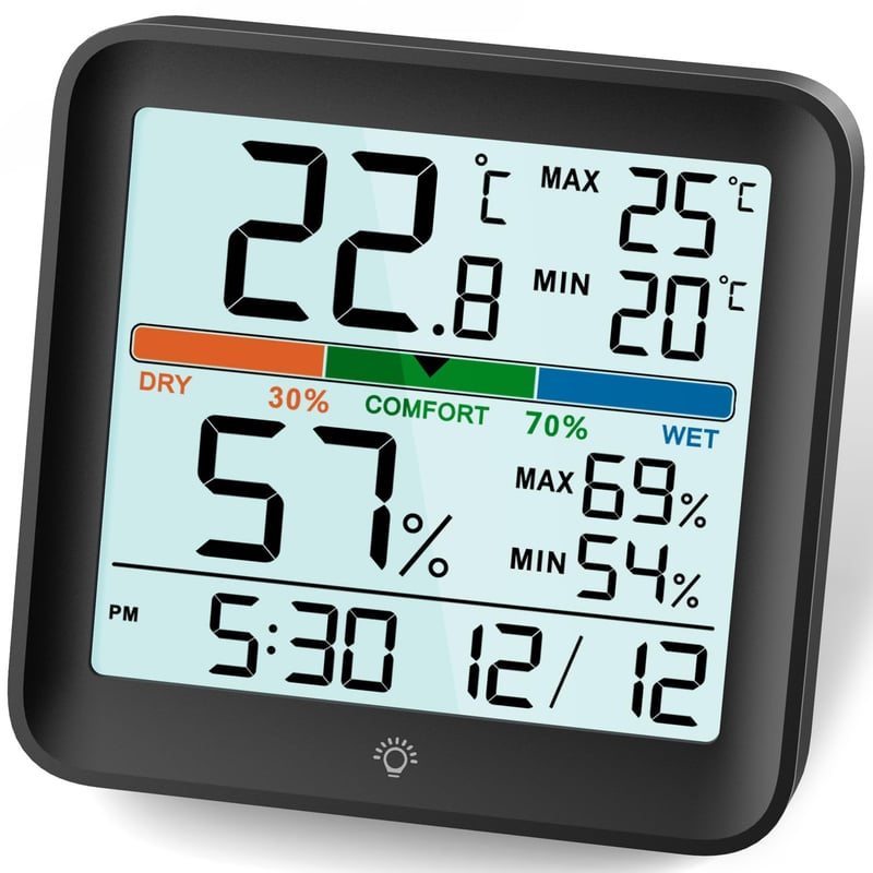 Digitales Hygrometer mit großem LCD-Display und Sensor für Komfortzone