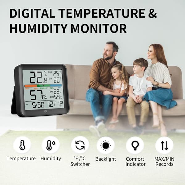 Digitales Hygrometer mit großem LCD-Display und Sensor für Komfortzone