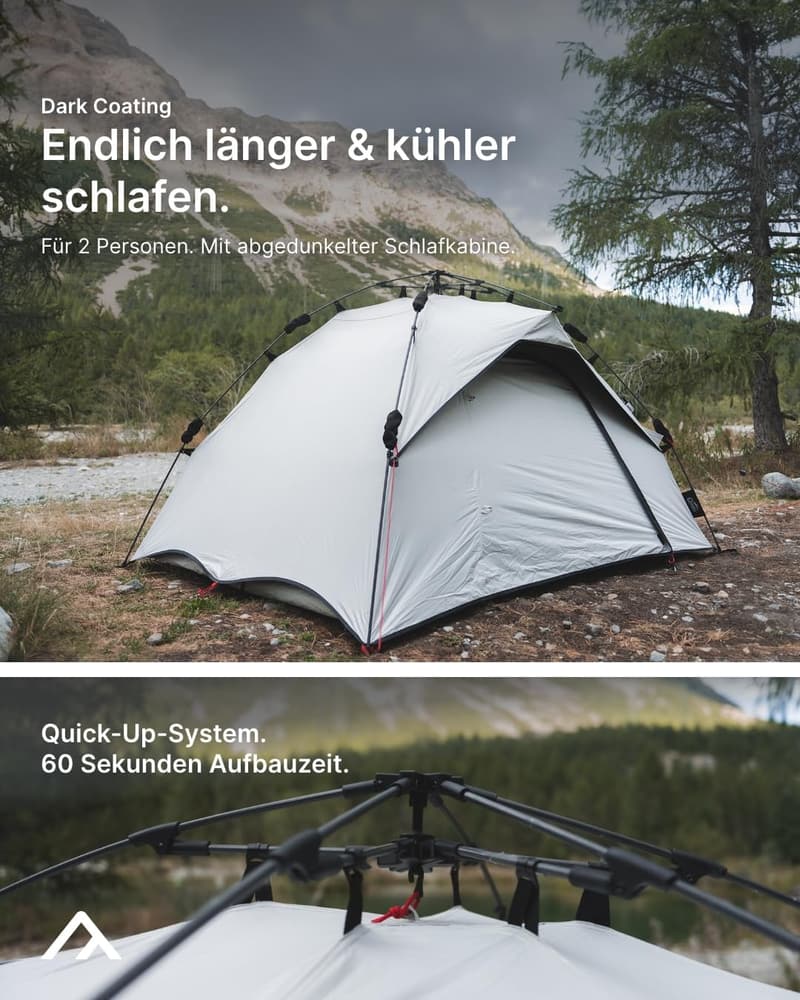 Campingzelt für 2 Personen, wasserdicht & schnell aufbaubar, komplett verdunkelt
