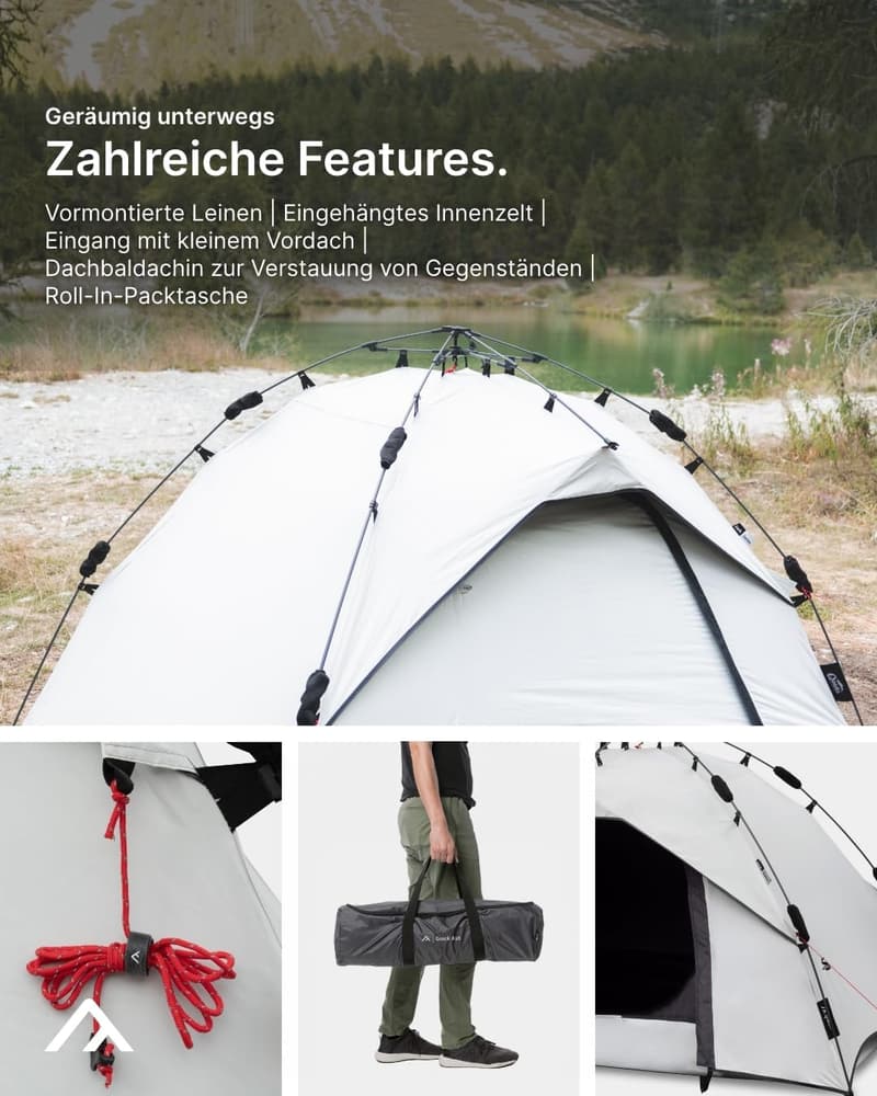 Campingzelt für 2 Personen, wasserdicht & schnell aufbaubar, komplett verdunkelt