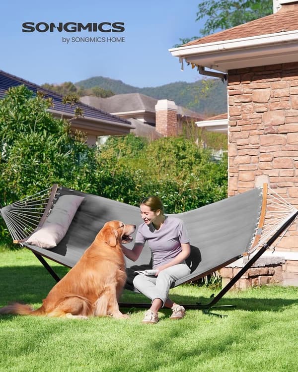 Outdoor Hängematte für 2 Personen mit Kissen, gepolstert, grau-beige