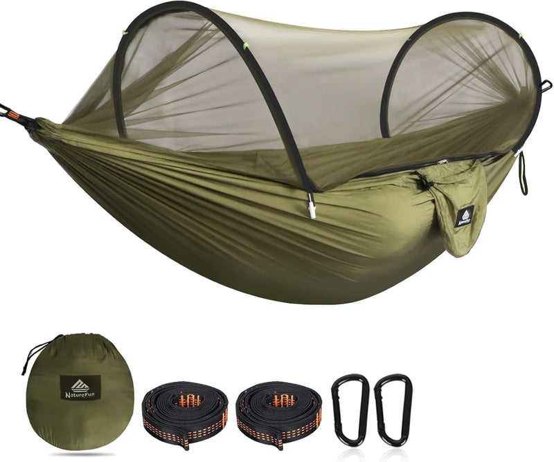 NATUREFUN Ultra-Leichte Reisecamping-Hängematte mit Moskitonetz, 300 kg Tragkraft