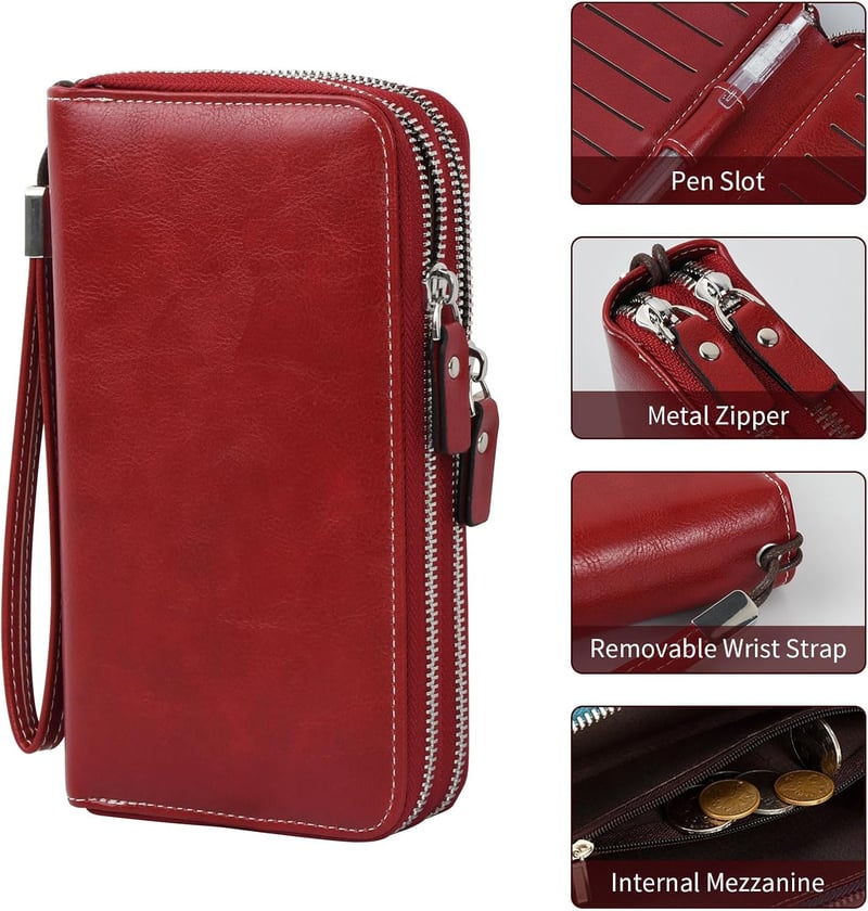 Vintage Leder Geldbörse mit RFID Schutz und 14 Kartenfächern
