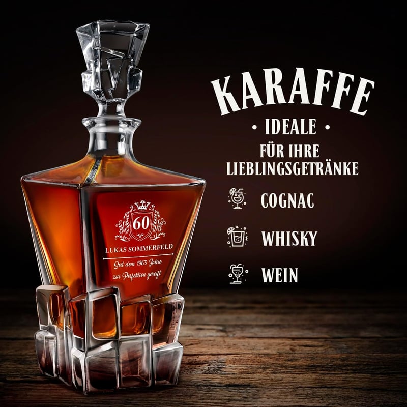 Luxuriöses Whisky Dekanter-Set mit Gravur für Männer, 950 ml, Kristallglas