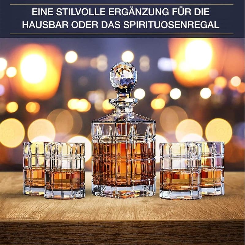 Whisky Dekanter Set aus Kristall mit 4 gravierten Tumblern für Männer