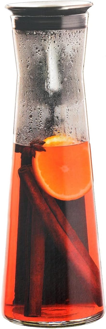 Hitzebeständige Borosilikatglas-Karaffe mit Edelstahl-Ausgießer, 1100 ml