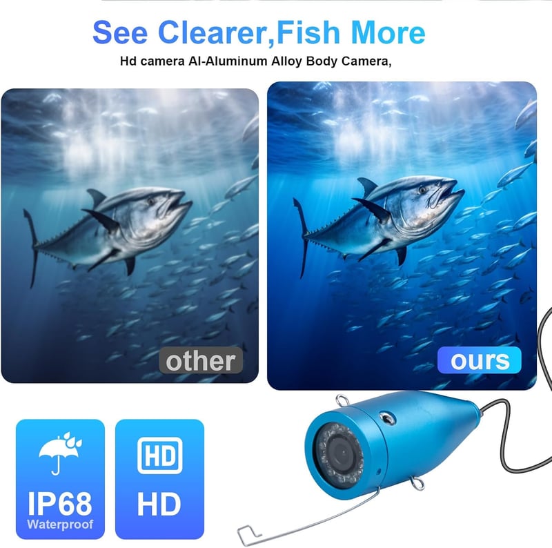 Fischfinder Kamera mit 7'' IPS Bildschirm & 12 IR Nachtsicht für Angler