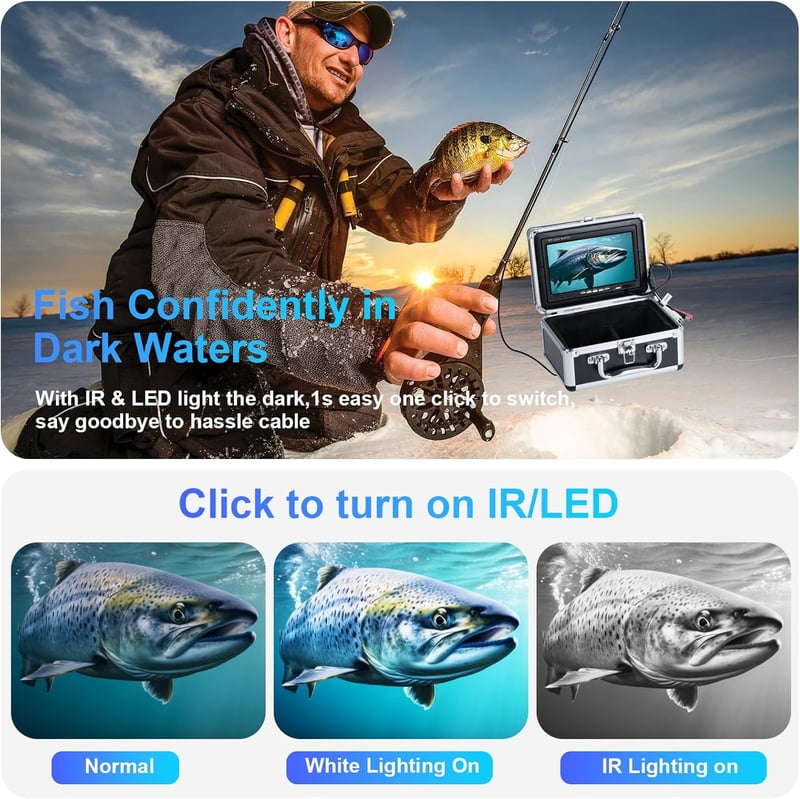 Fischfinder Kamera mit 7'' IPS Bildschirm & 12 IR Nachtsicht für Angler