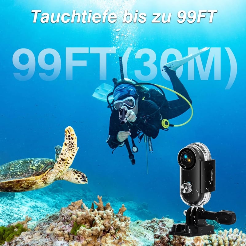 4K Actionkamera mit WiFi, 30m tauchfähig, 120° Weitwinkel