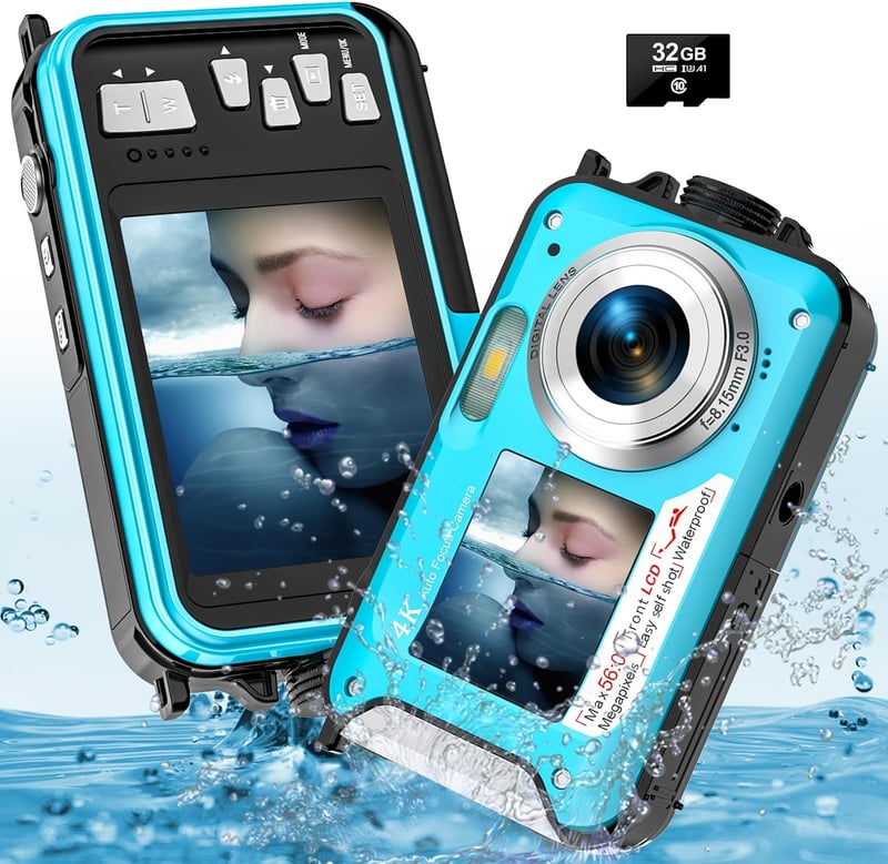 YISENCE UHD 4K 56MP Unterwasserkamera mit 32GB Karte für Schnorcheln