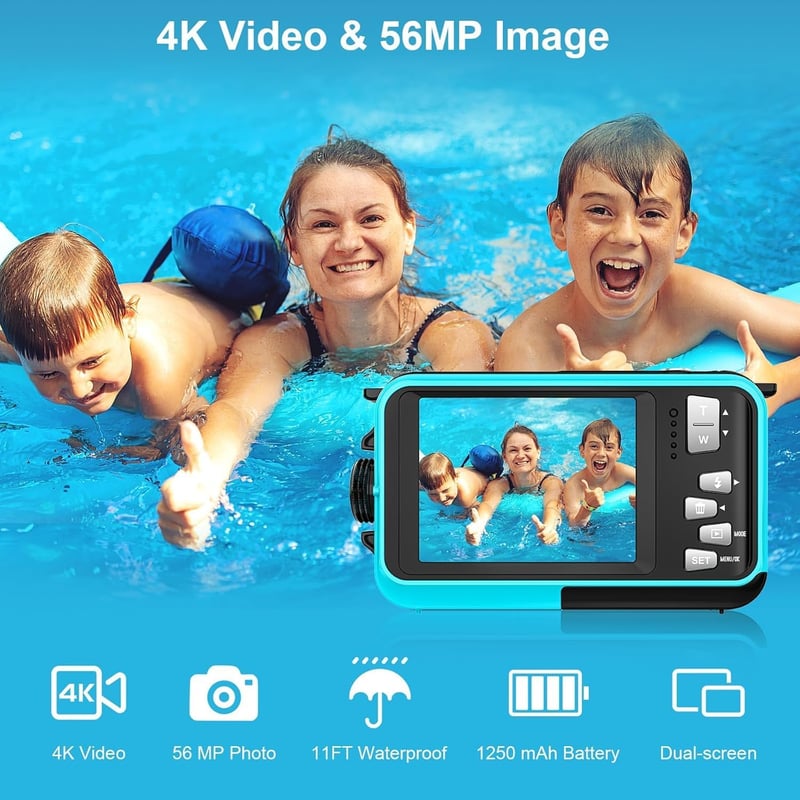 YISENCE UHD 4K 56MP Unterwasserkamera mit 32GB Karte für Schnorcheln