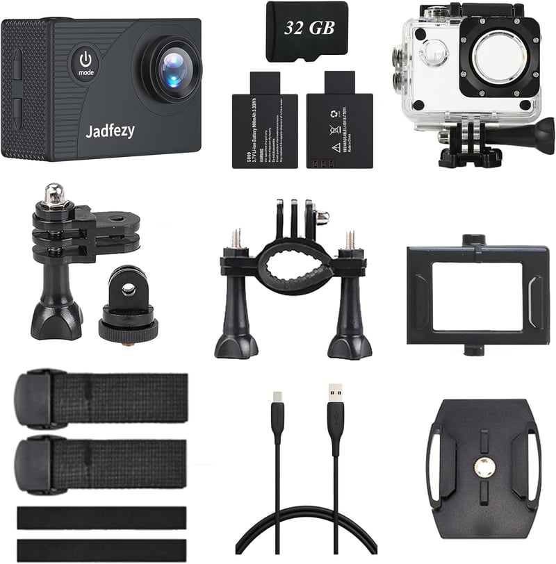 Jadfezy FHD 1080P Action Cam mit 32GB, wasserdicht bis 30M, Weitwinkel 140°