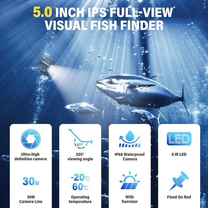 Fischfinder mit 5 Zoll IPS-Display und Infrarot-Nachtsicht