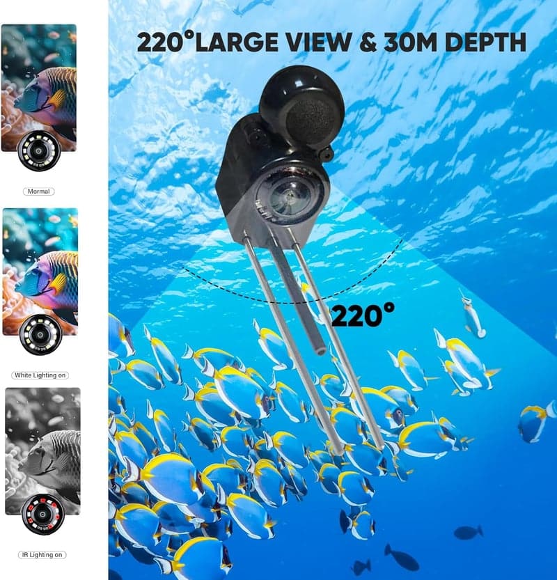 Fischfinder mit Unterwasserkamera und IPS-Display – IP67 wasserdicht