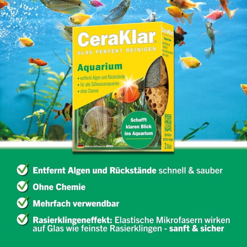 CeraKlar Aquarium Scheibenreiniger – Kratzfreier Algenentferner für Süßwasseraquarien
