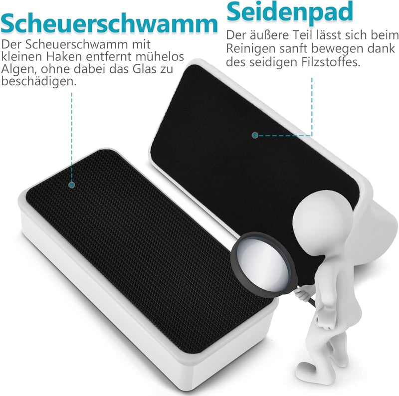 Magnetischer Aquariumreiniger mit 2 Schabern für kratzfreies Reinigen