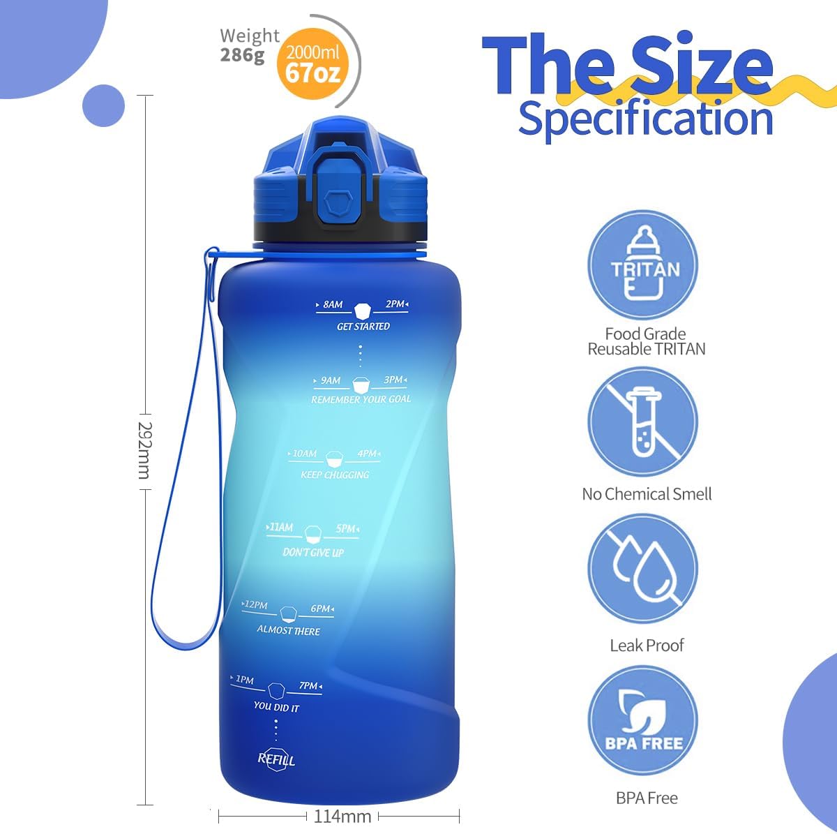 Motivierende Auslaufsichere Sport-Trinkflasche für Kinder 2l-500ml