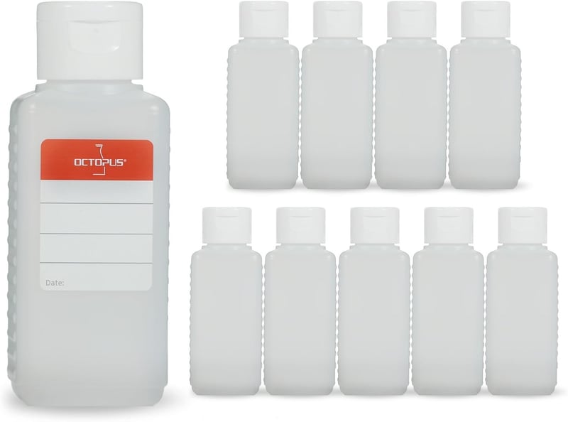 10x 100 ml HDPE Kunststoffflaschen mit Klappverschluss und Etiketten