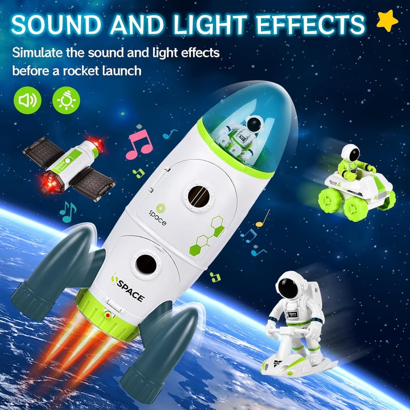 Weltraum Spielzeugset mit Rakete, Astronauten und Soundeffekten