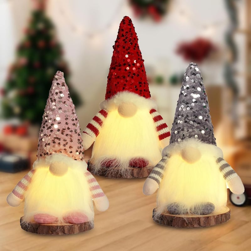 LED Weihnachtwichtel Deko – 3er Set Plüschfiguren mit Beleuchtung