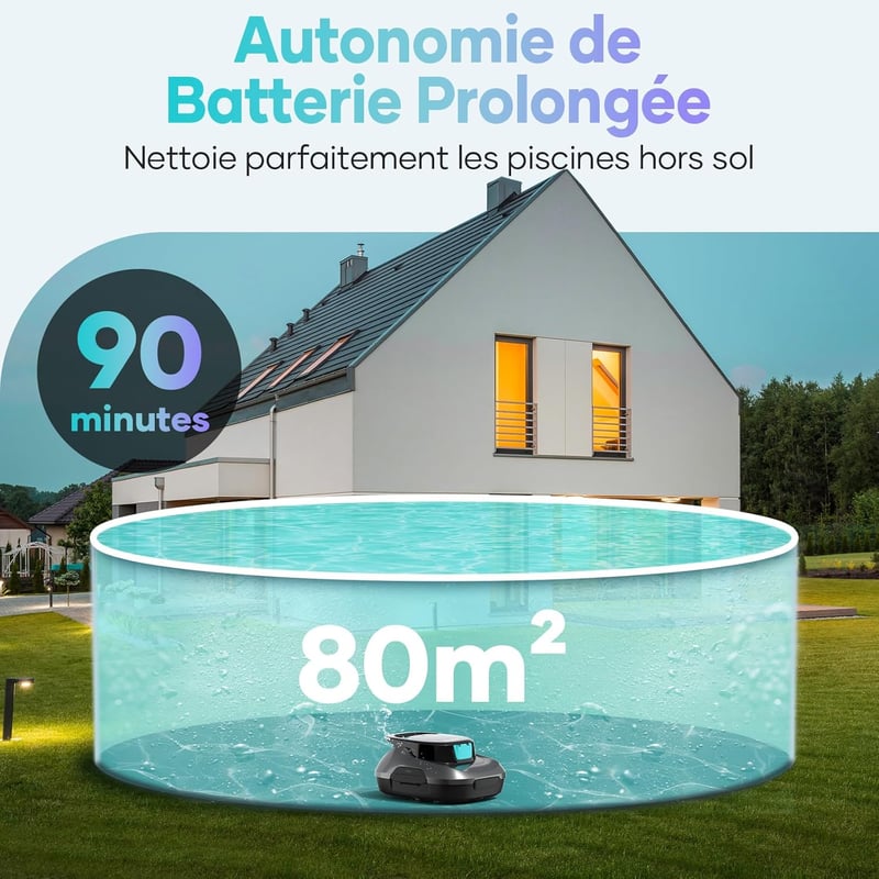 Kabelloser Poolroboter mit Akku, Doppelantrieb und Selbstparkfunktion für Flachbodenpools bis 80 m²