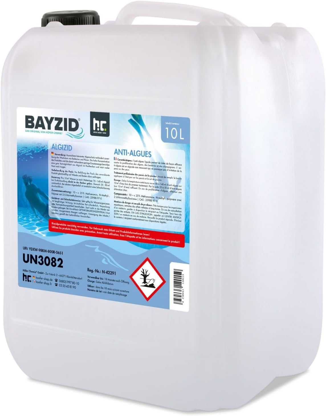Höfer Chemie 10L Algizid für Pools – Präventiver Algen- und Bakterienschutz